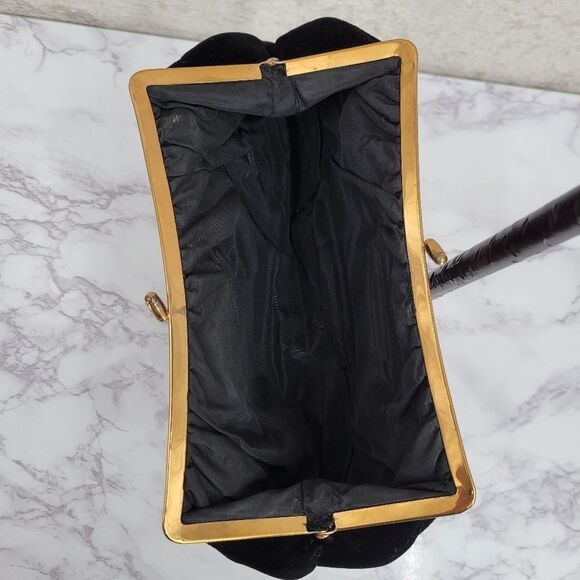 Vintage Clutch 60s Elegant Black Velvet Evening Bag - Picture 8 of 10